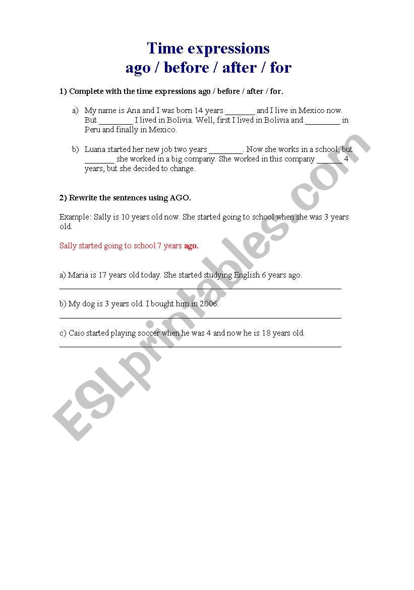 Time Expressions worksheet
