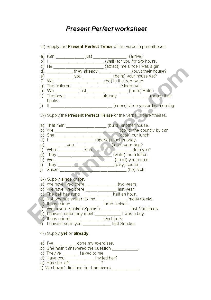 Present Perfect  worksheet worksheet