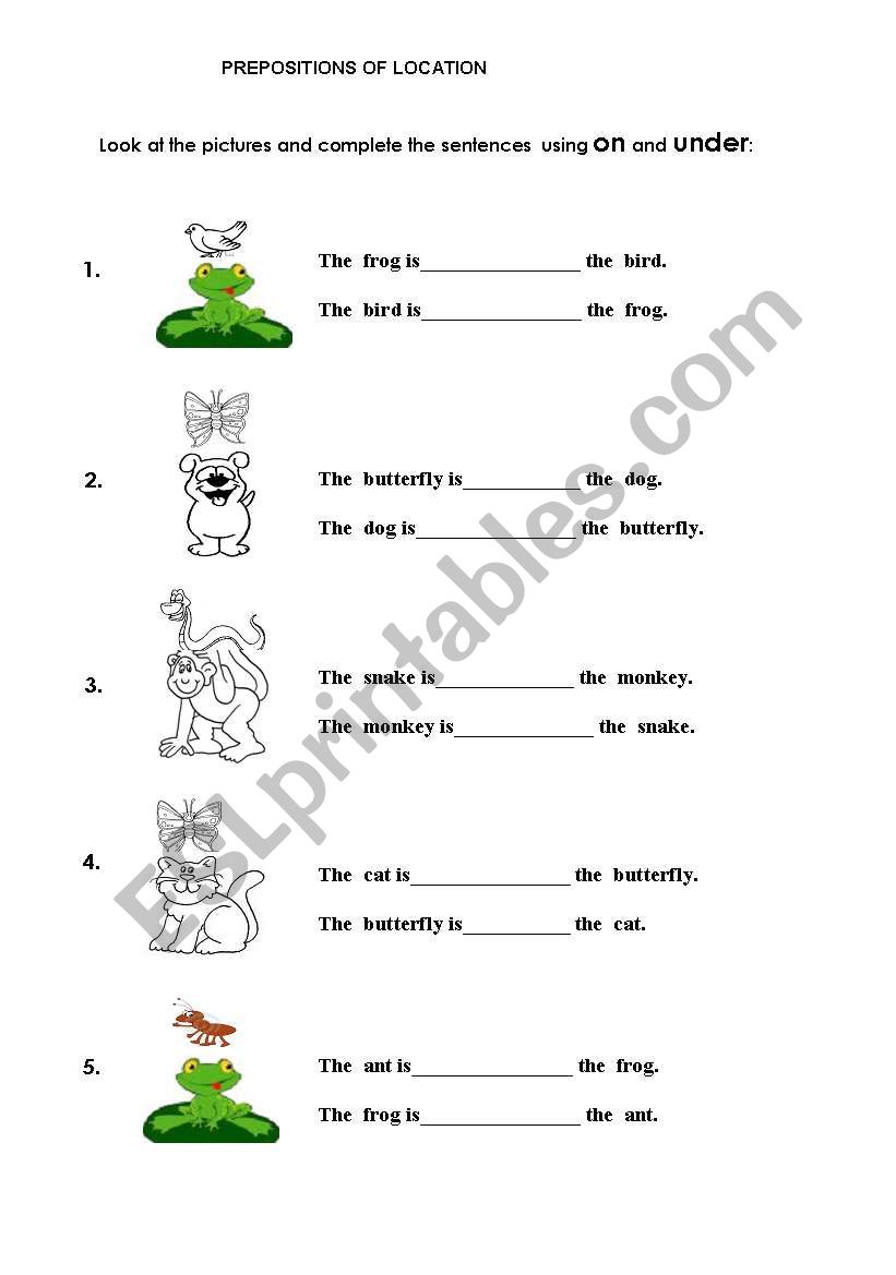 Prepositions of location: on under