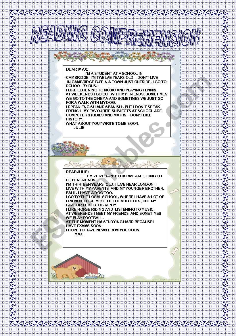 READING COMPREHENSION worksheet