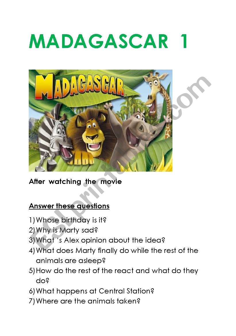 Madagascar 1 worksheet