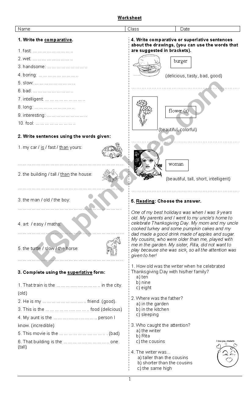 Comparatives and superlatives worksheet