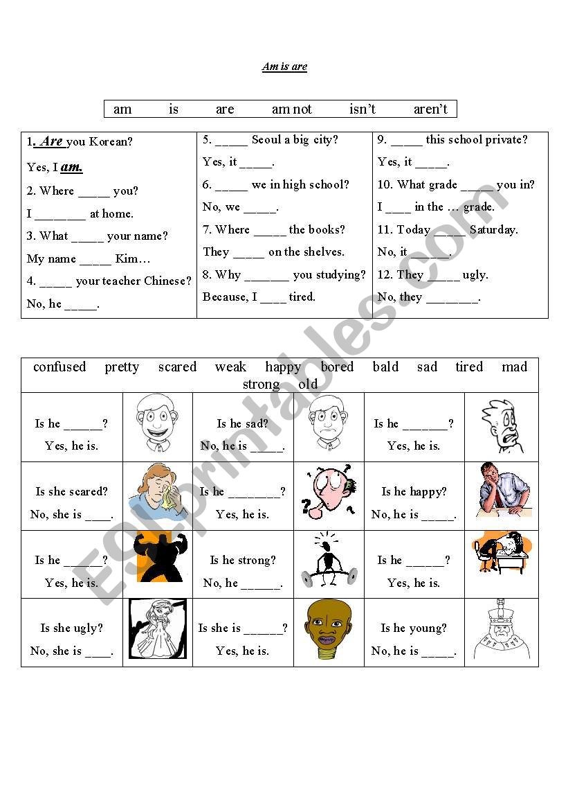 Am is are worksheet