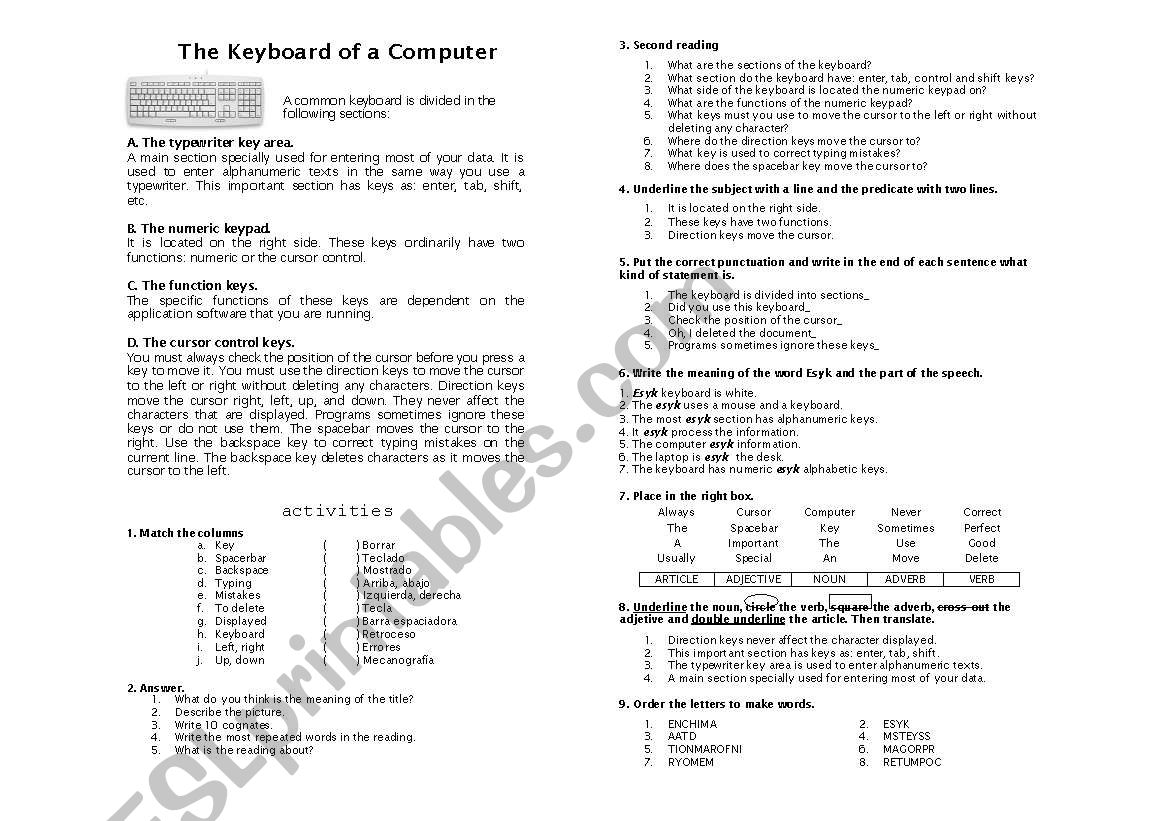 Cats Reading comprehension worksheet