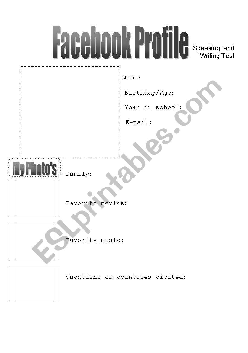 Facebook Profile worksheet