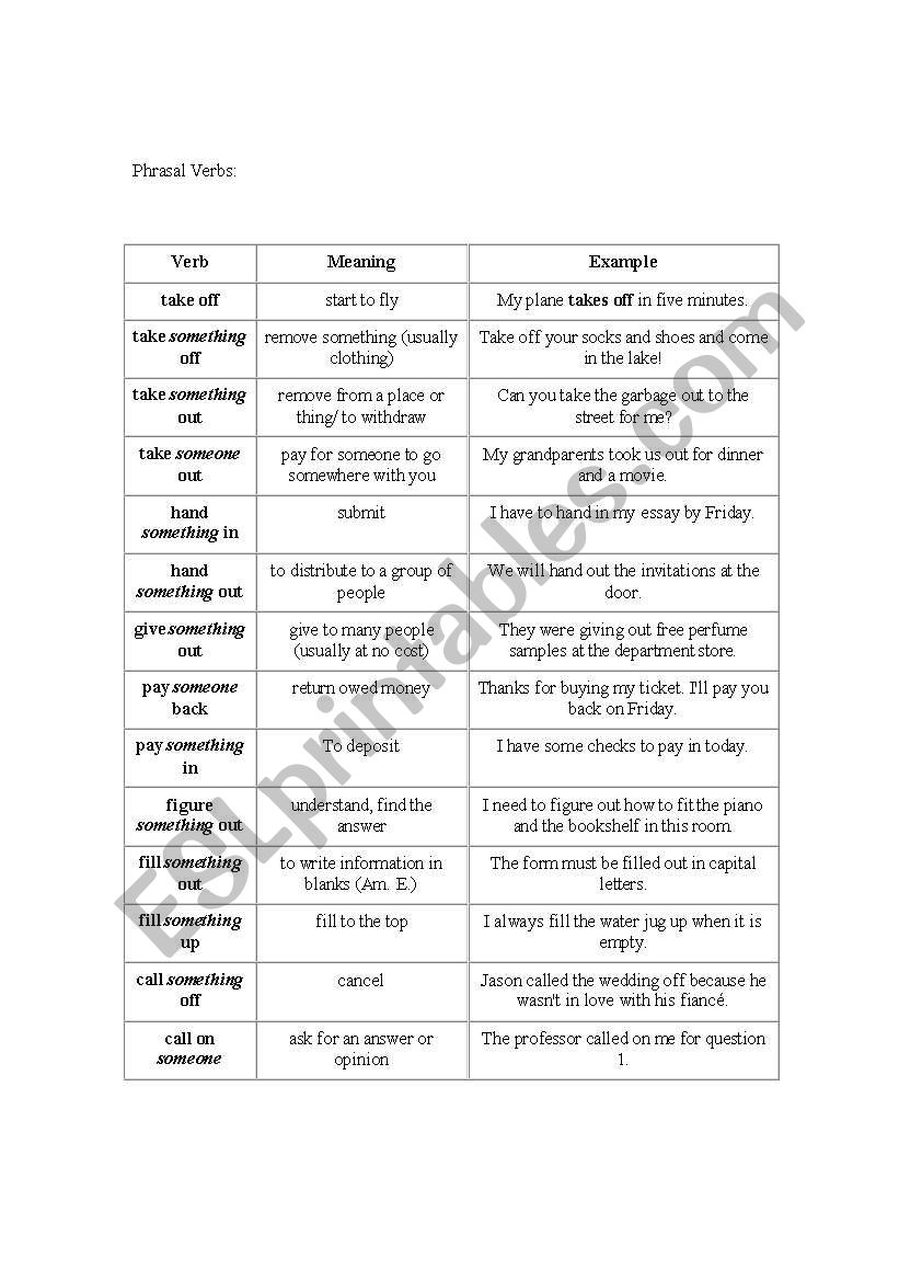 phrasal verbs worksheet