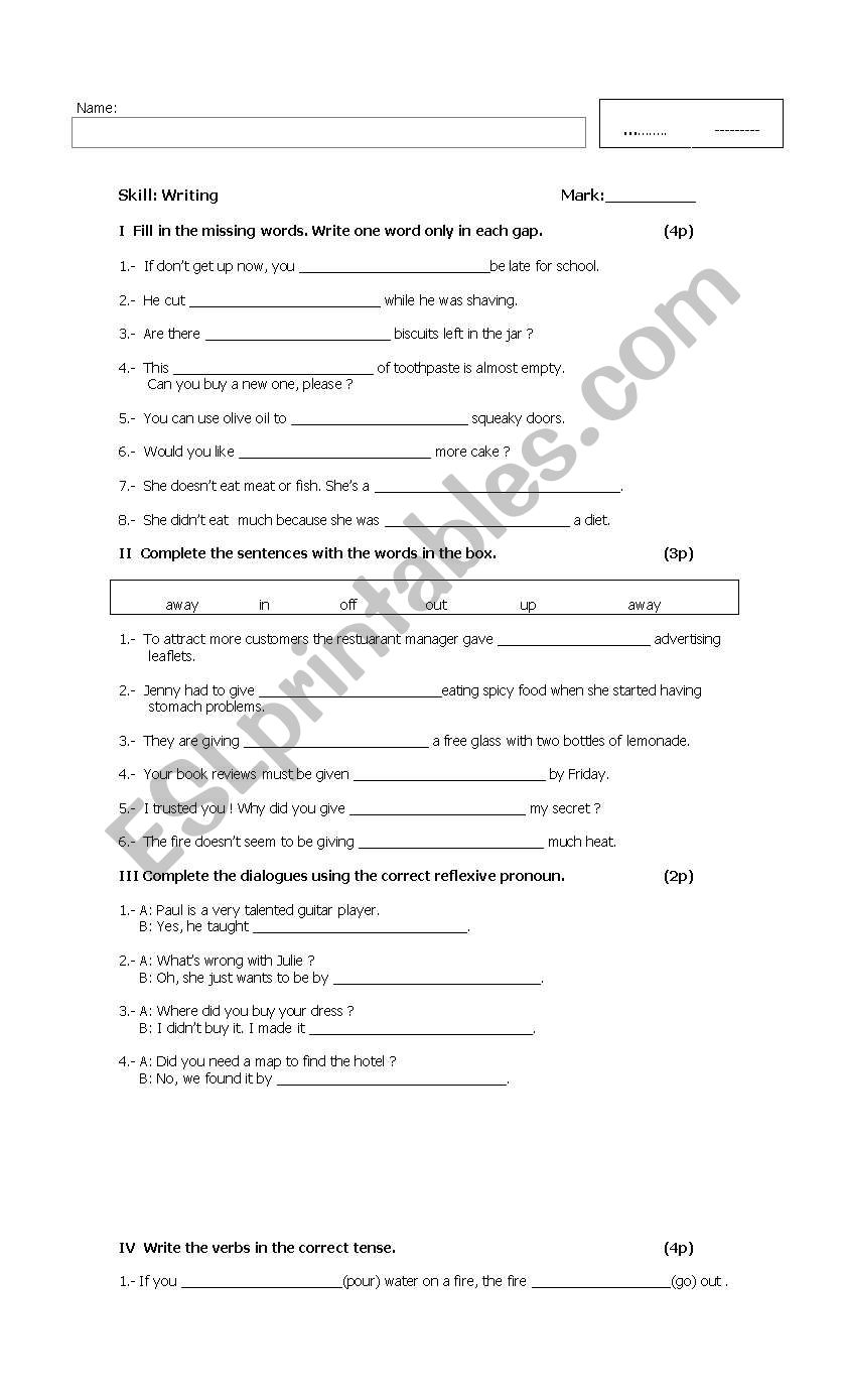 test worksheet