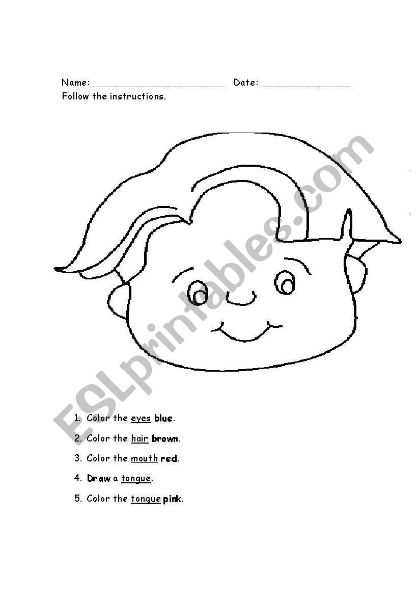 Parts of face boy worksheet