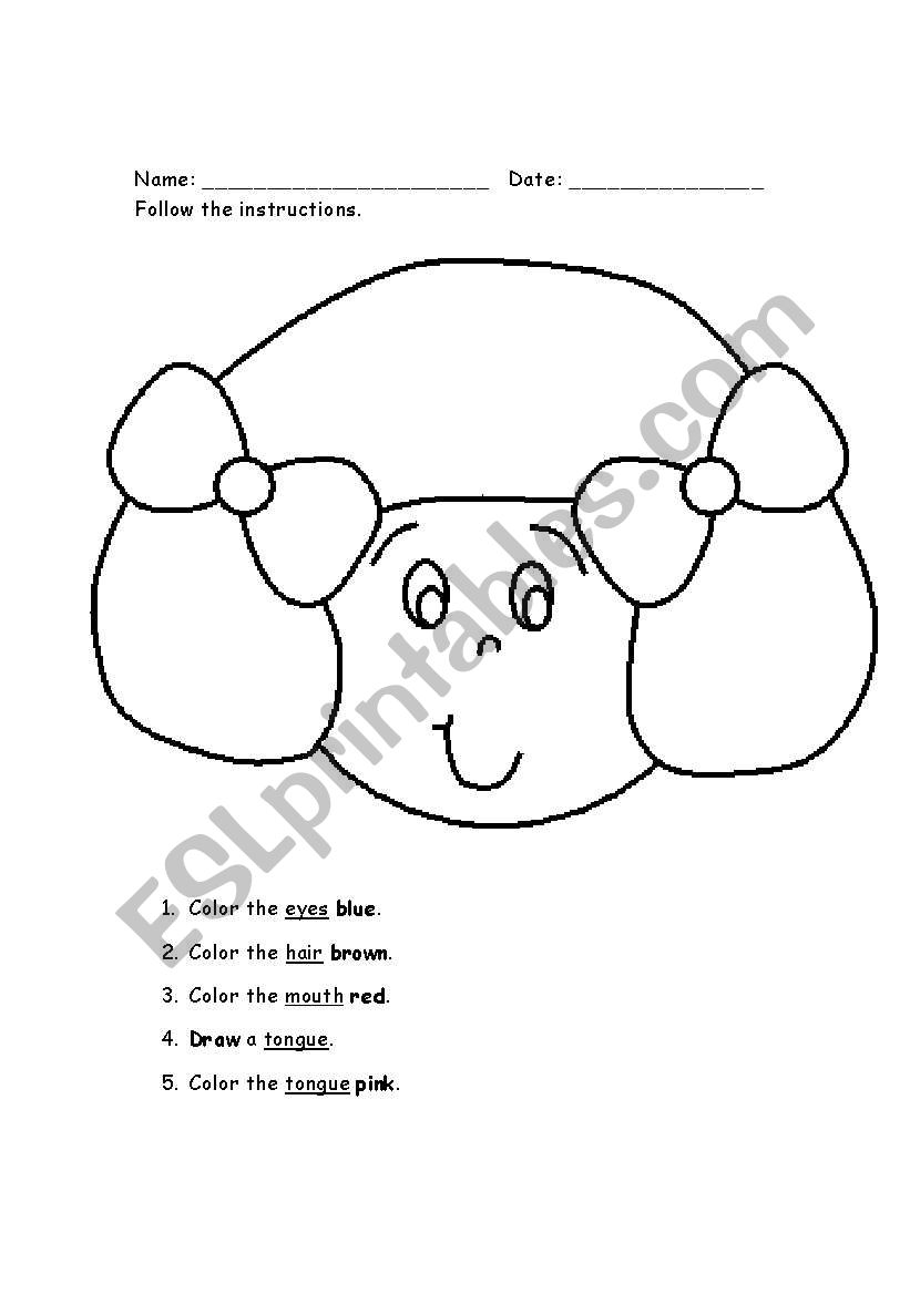 Parts of face girl worksheet