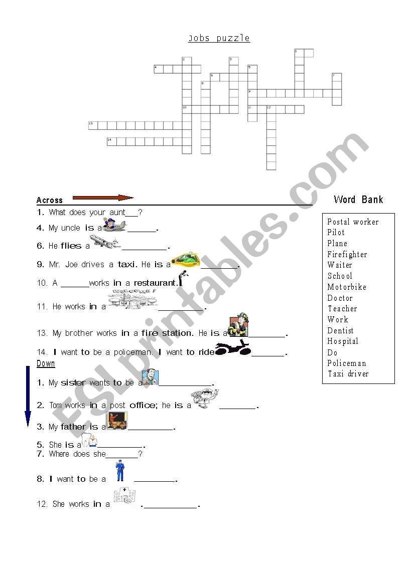  Jobs Crosswords worksheet