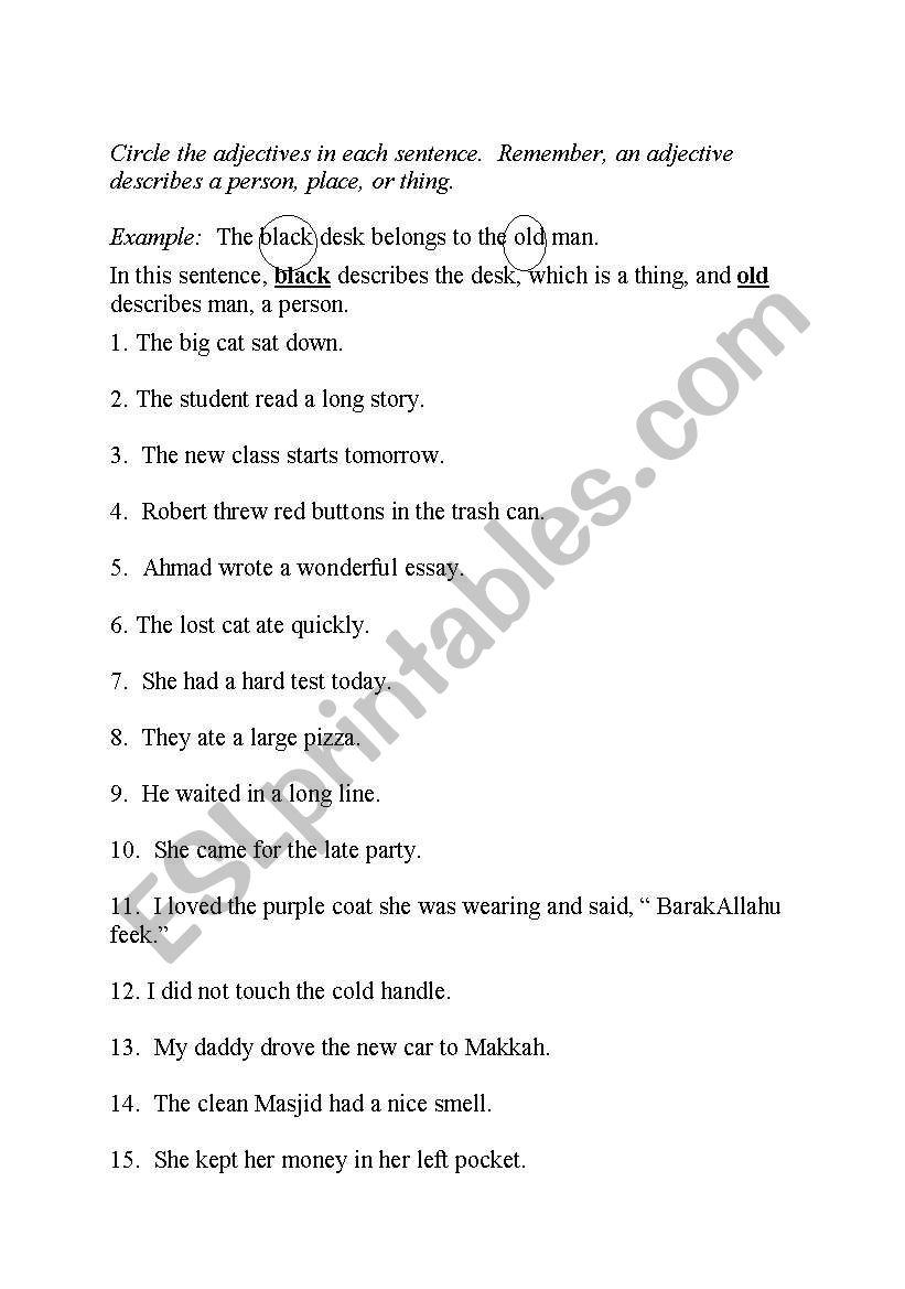 english-worksheets-circle-the-adjective-s-in-each-sentence