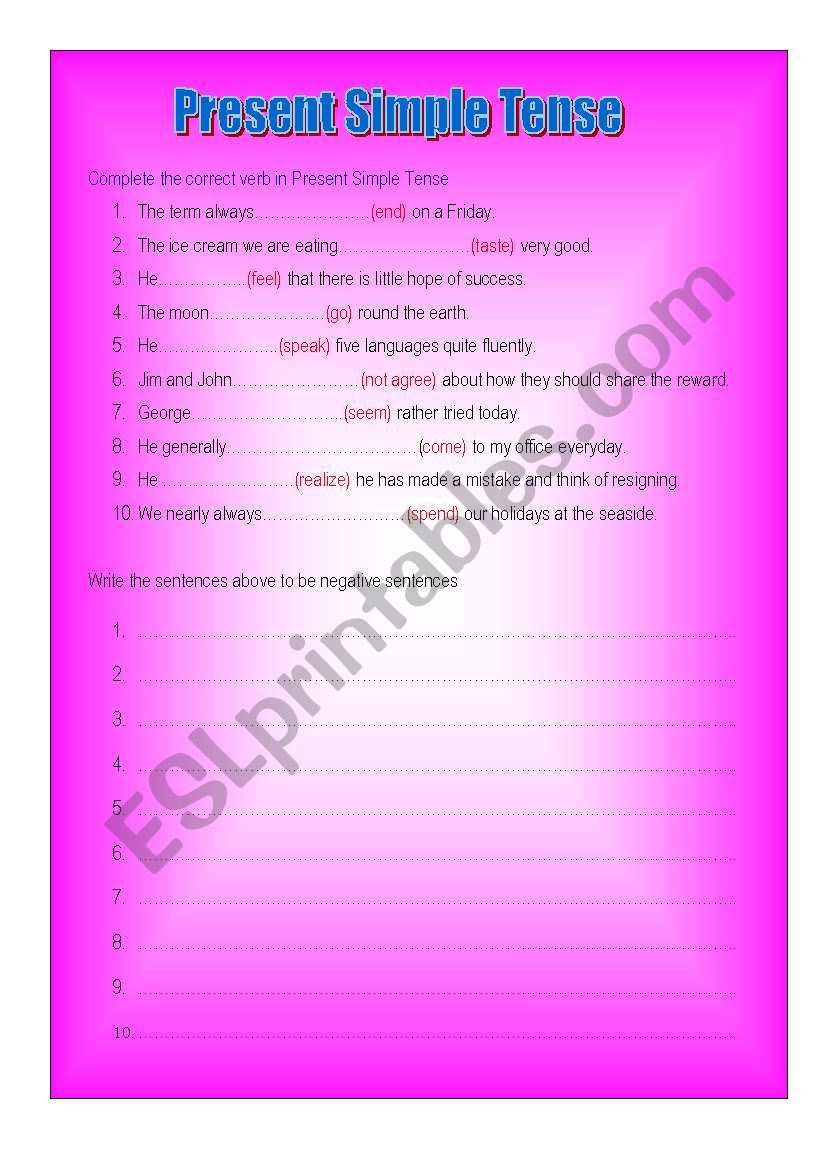 Present Simple Tense worksheet