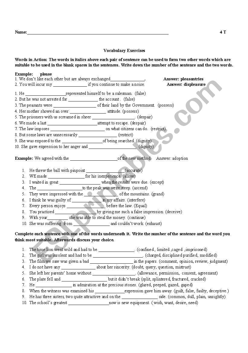 Vobaulary  worksheet