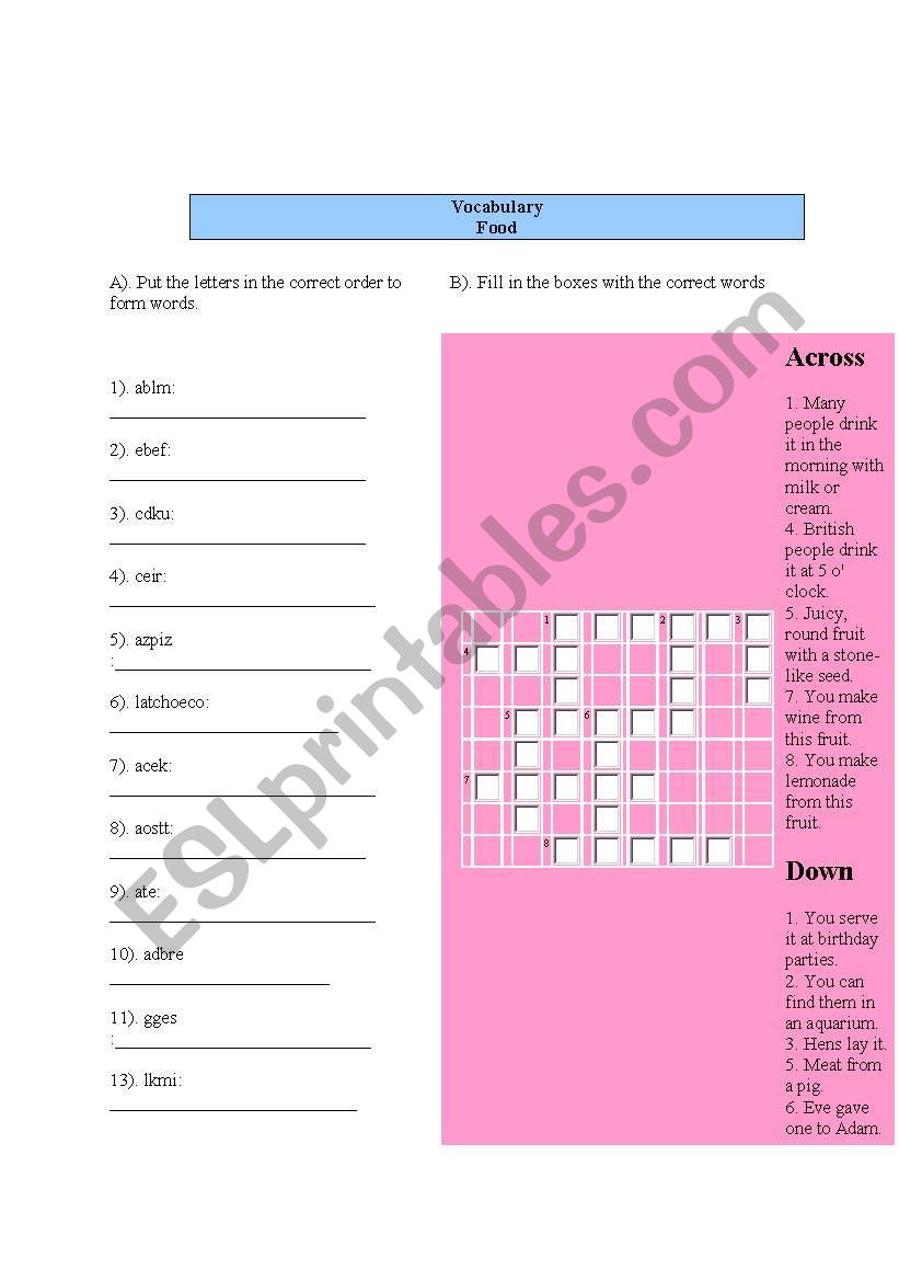 Vocabulary: Food worksheet