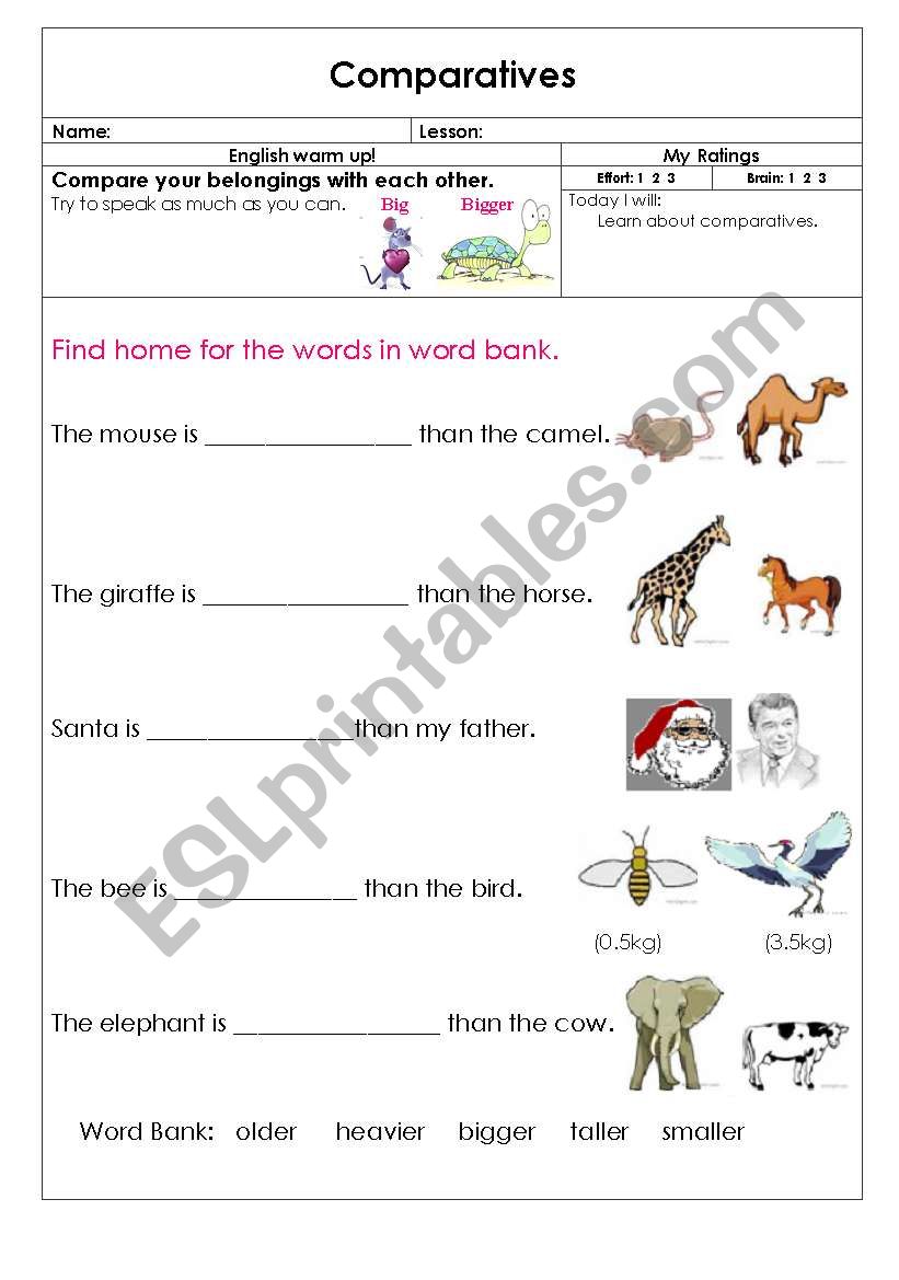 comparatives worksheet