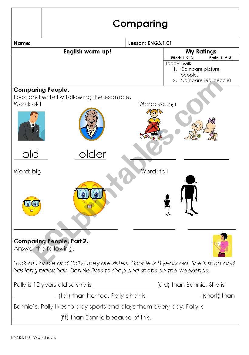 comparing  worksheet