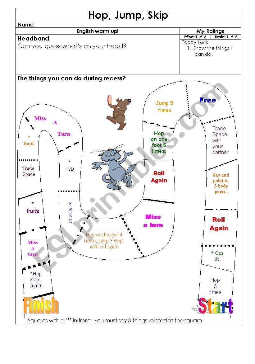 Hop, Jump, Skip worksheet