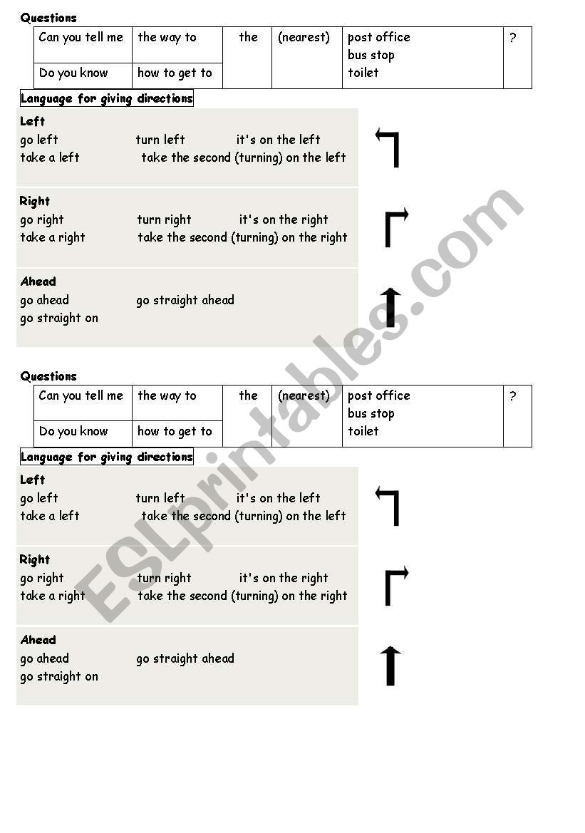 giving a direction worksheet