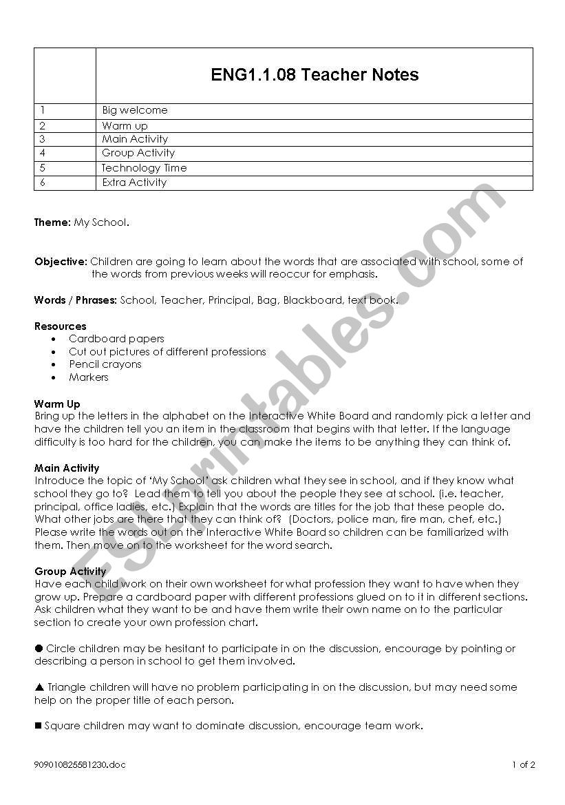 My Classroom worksheet