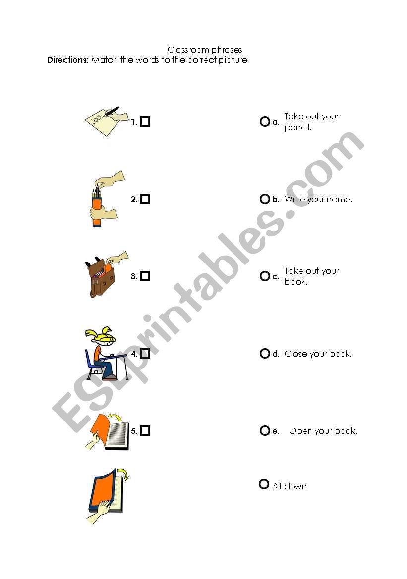 class room phrases worksheet