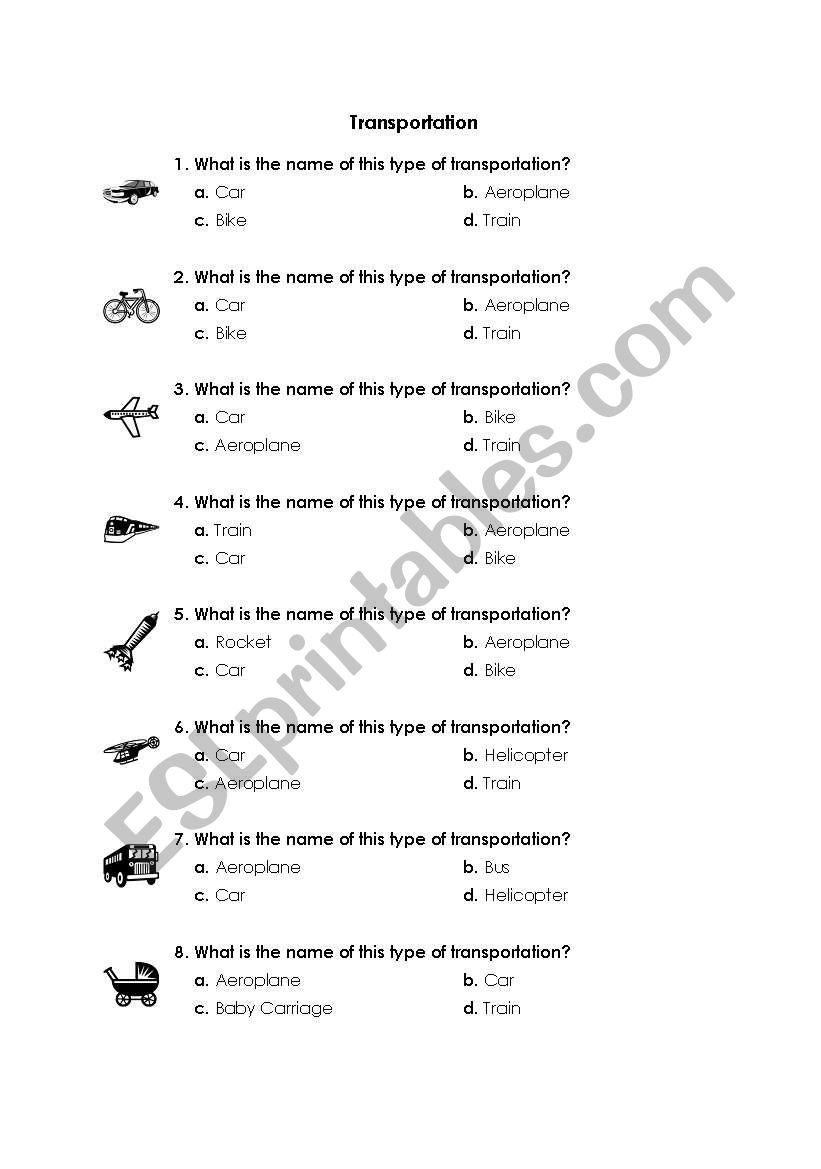 Transportation worksheet