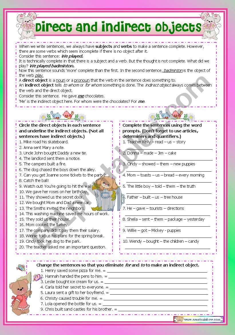 Direct And Indirect Object Pronouns Setences Worksheet