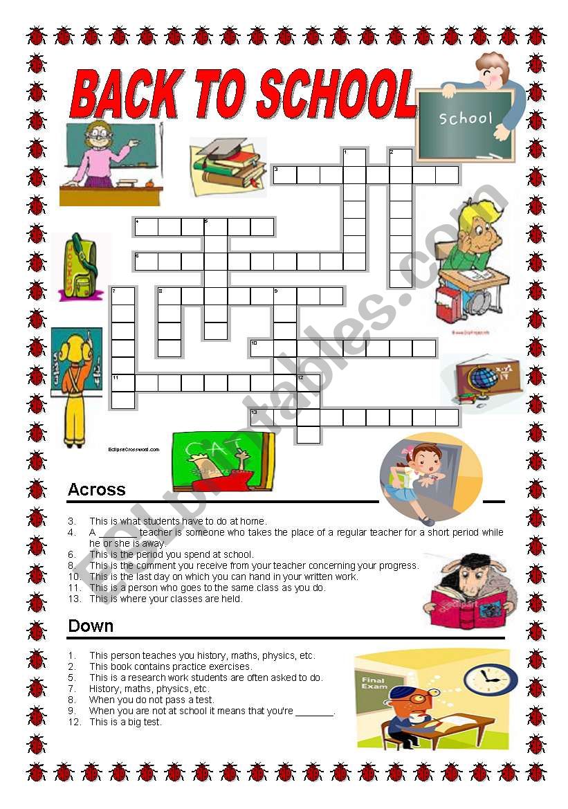 Back to school - crossword worksheet