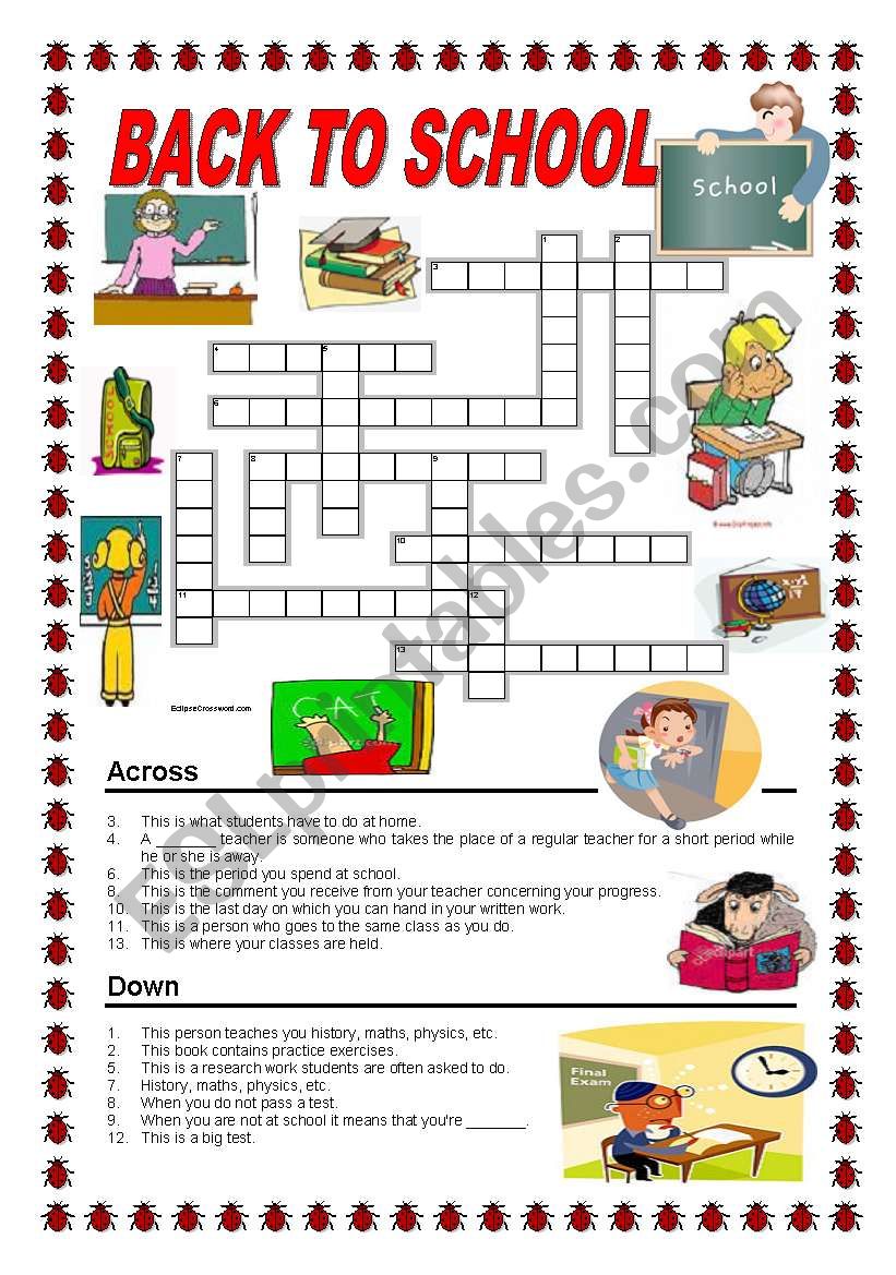 Back To School Crossword ESL Worksheet By Ildibildi