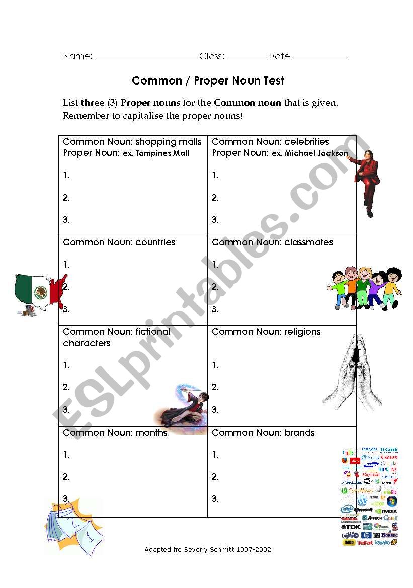 Common Nouns worksheet