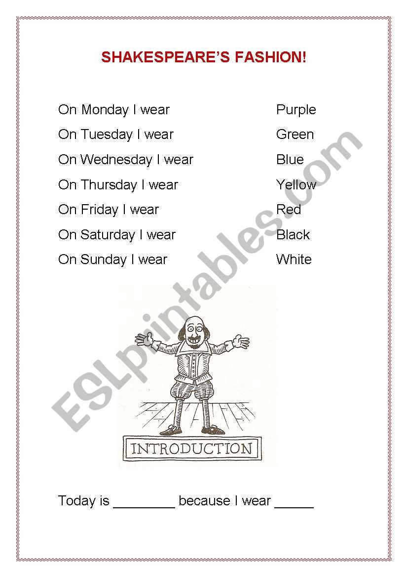 Shakespeares Fashion worksheet