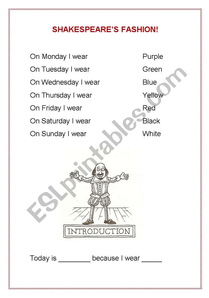 ShakespeareÂ´s Fashion worksheet