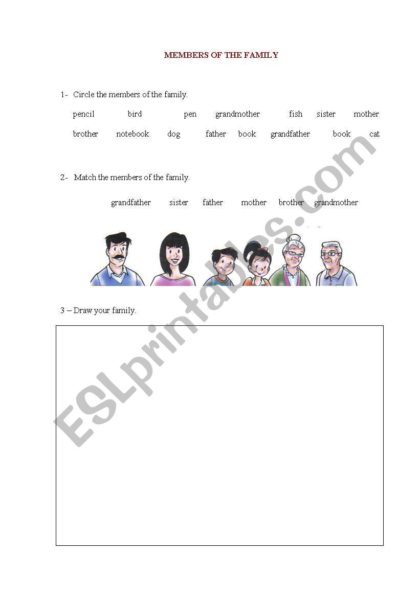 Members of the family worksheet