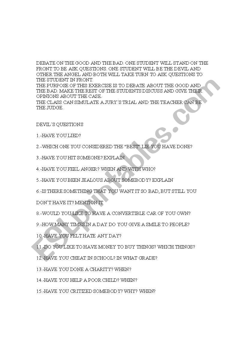 THE GOOD AND THE BAD worksheet
