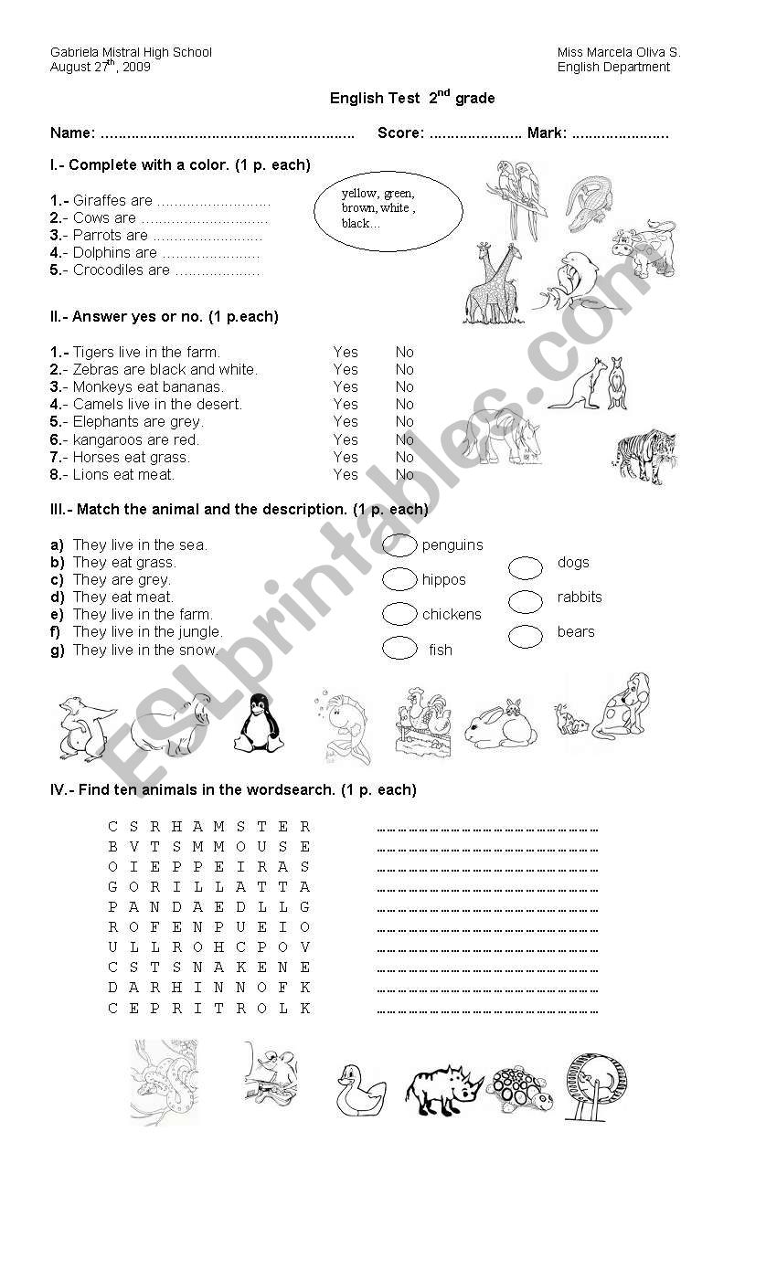 animals worksheet