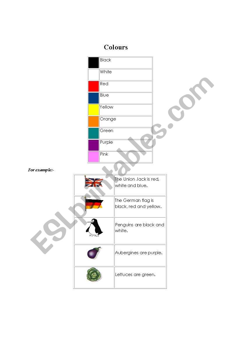 colours worksheet