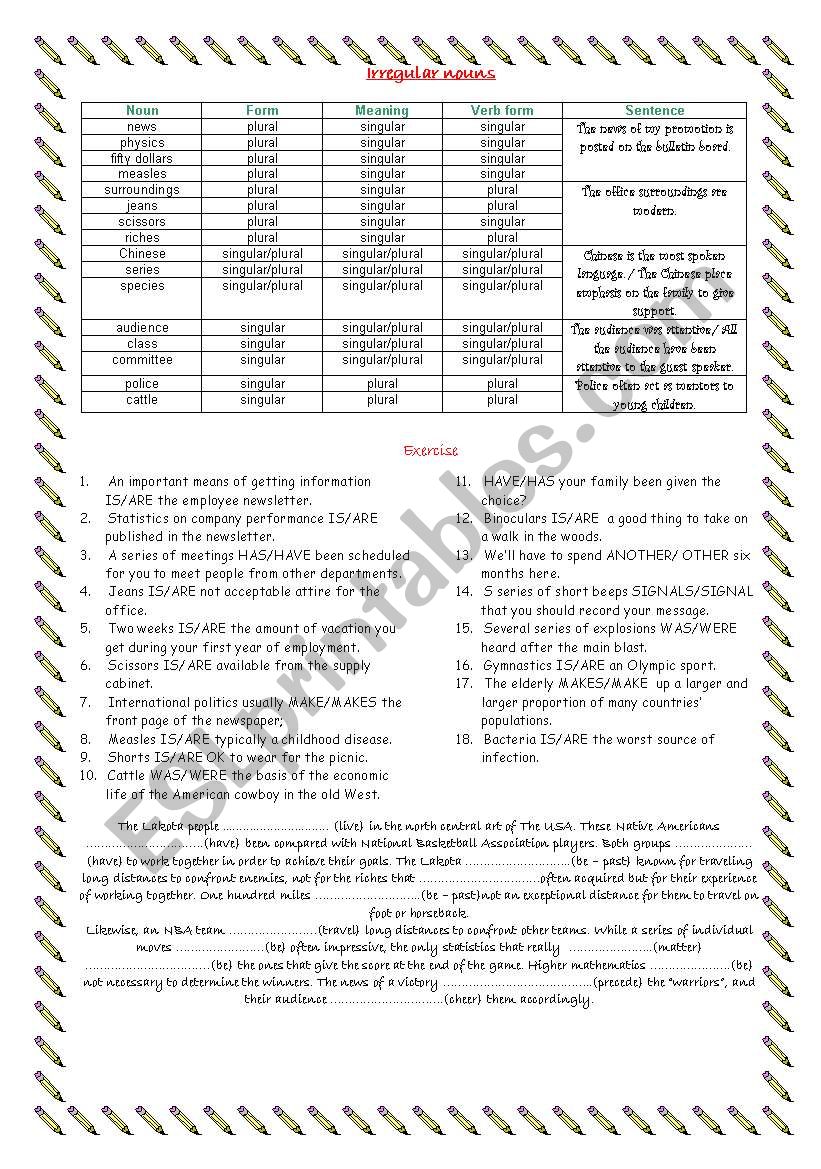 Irregular nouns - plural worksheet