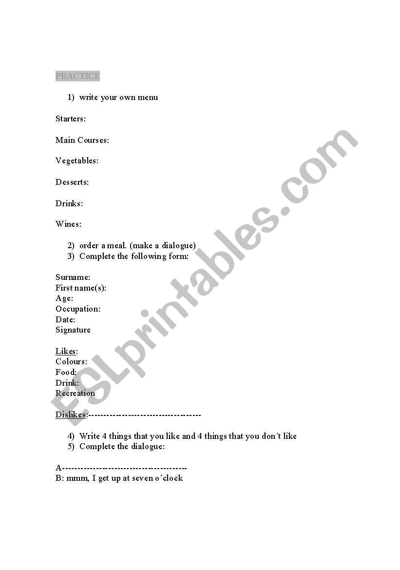 ELEMENTARY PRACTICE worksheet