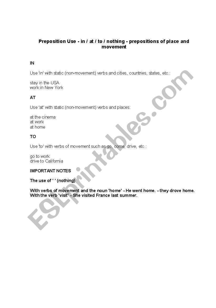 Quiz on verbs of Movement and Static Verbs