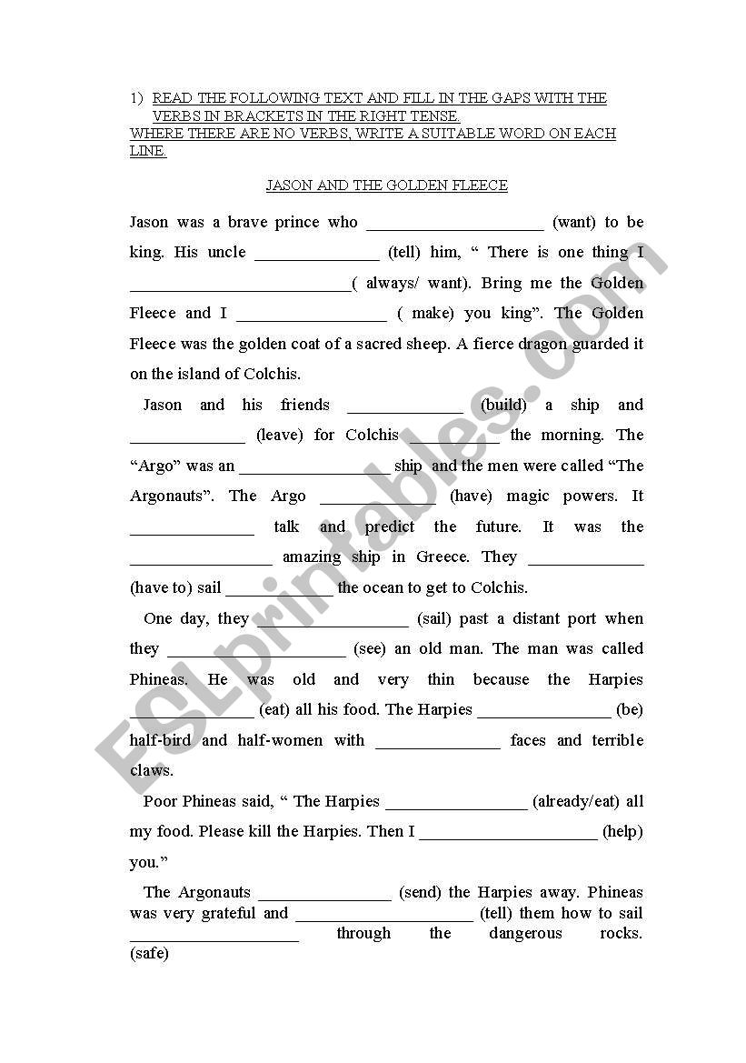 Jason and the Golden Fleece worksheet