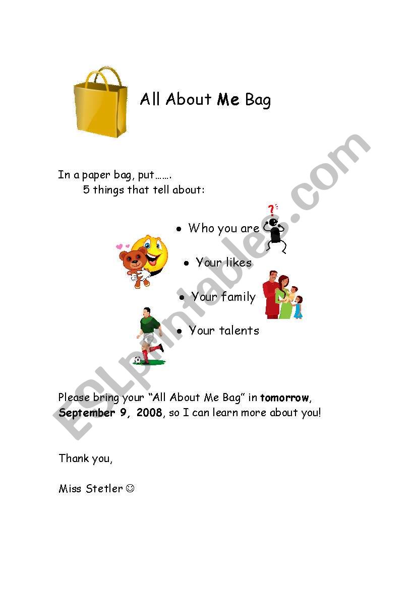 All About Me Bag worksheet