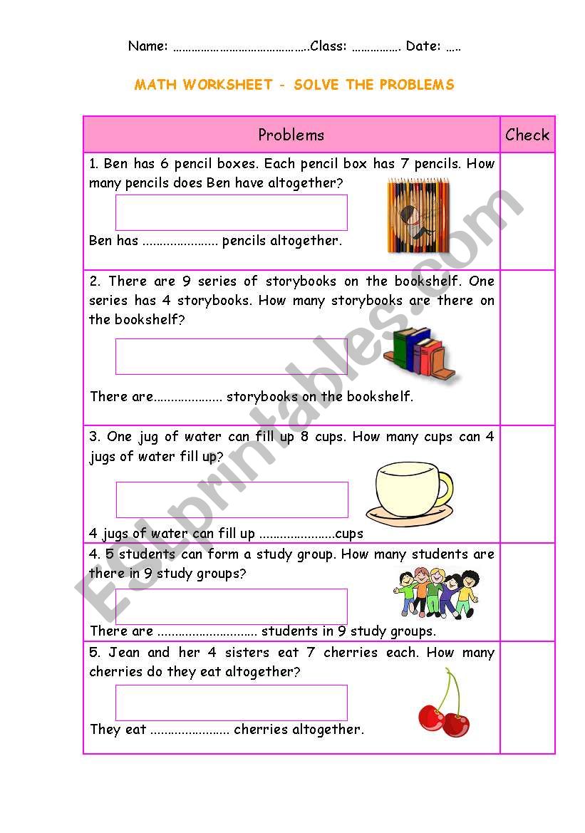 Math worksheet - problem solving + Keys (easy)