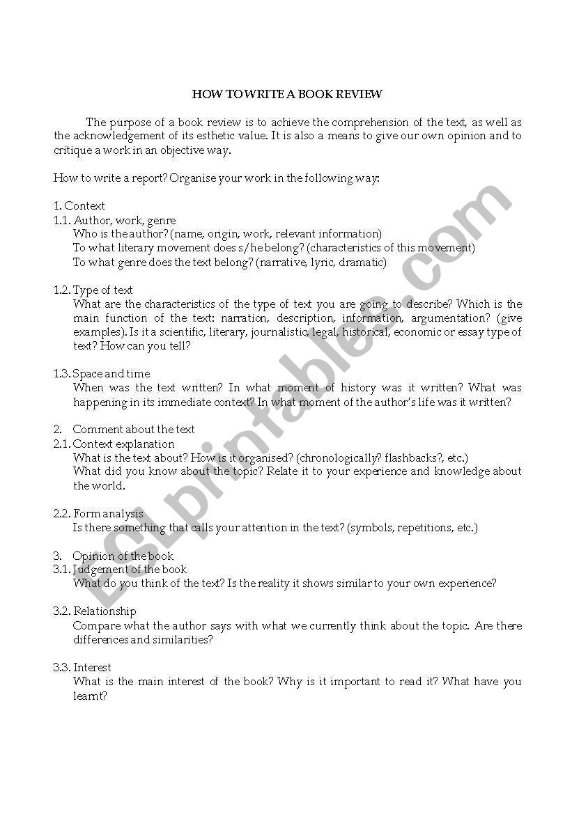 How to write a book review? worksheet