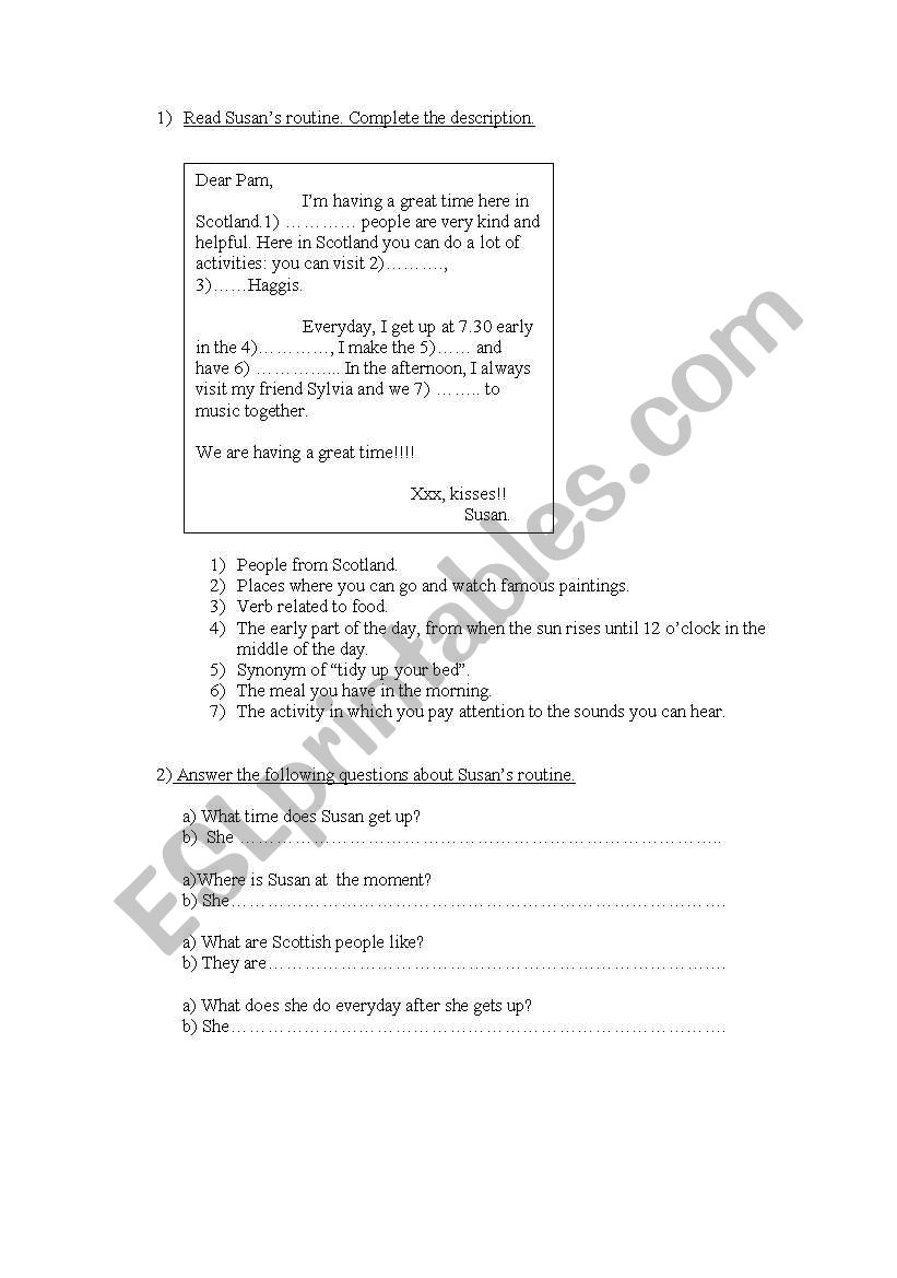 Susans routine worksheet