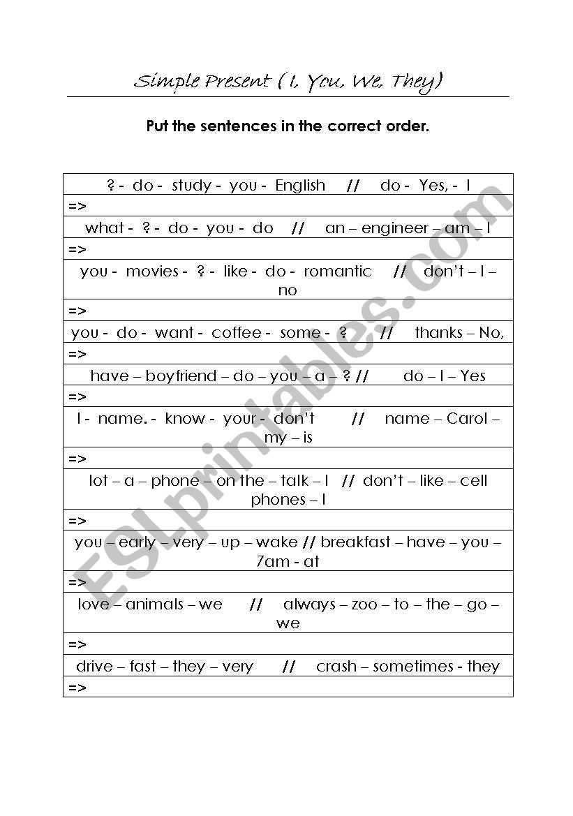 Simple Present - DO worksheet