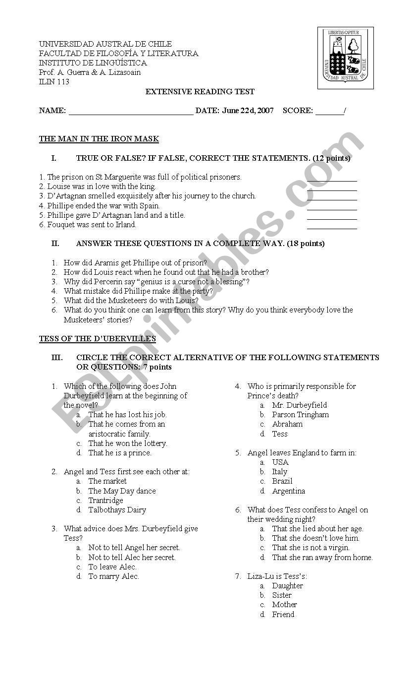 Man in the Iron man test worksheet