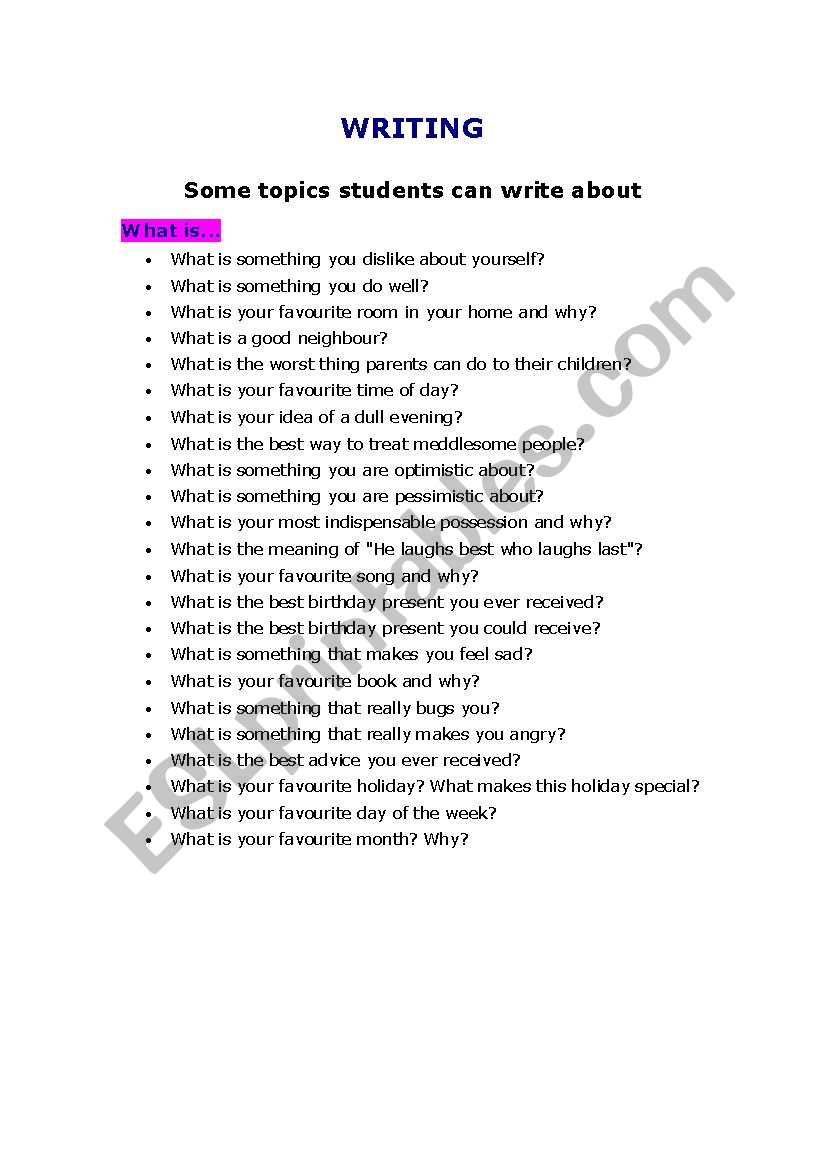 Some topics students can write about...