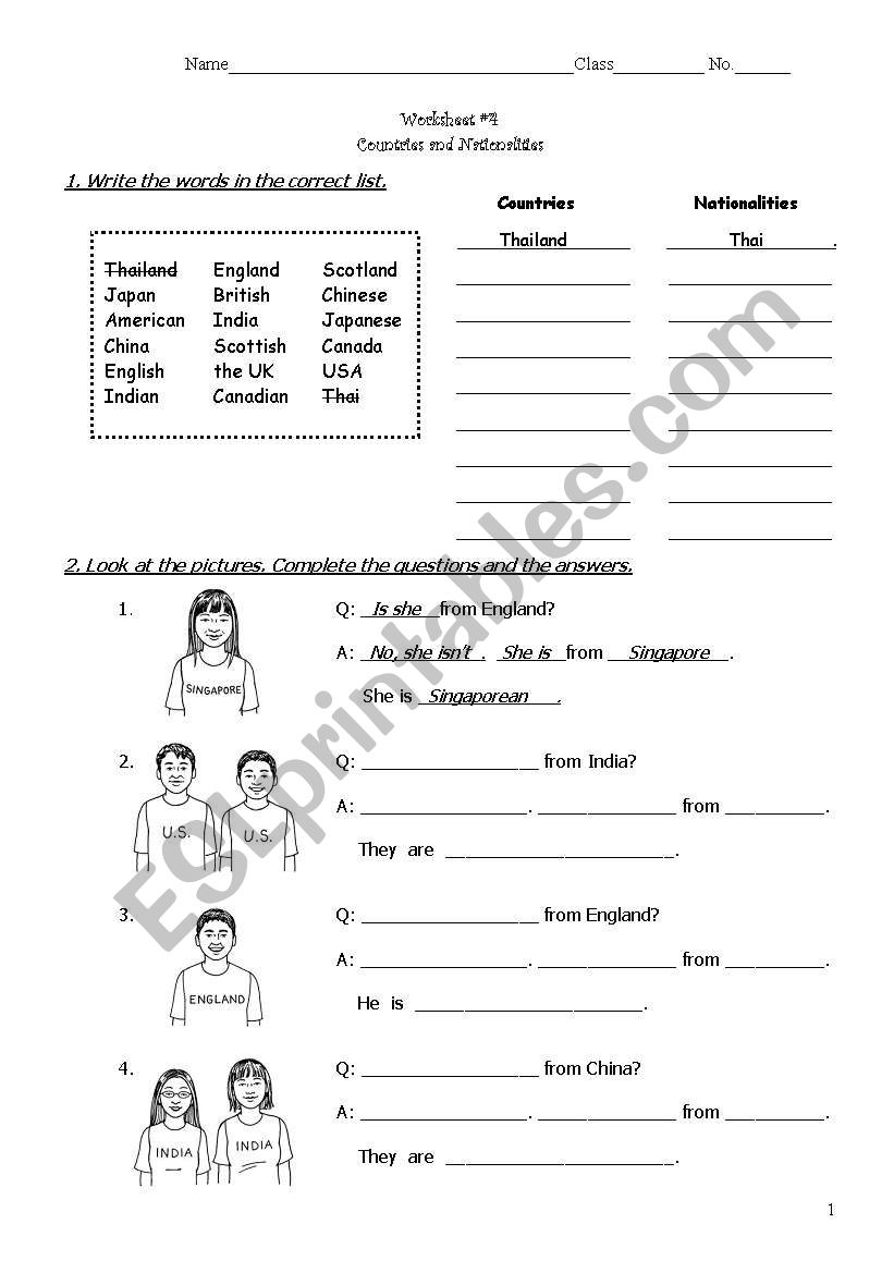 Countries and nationalities worksheet