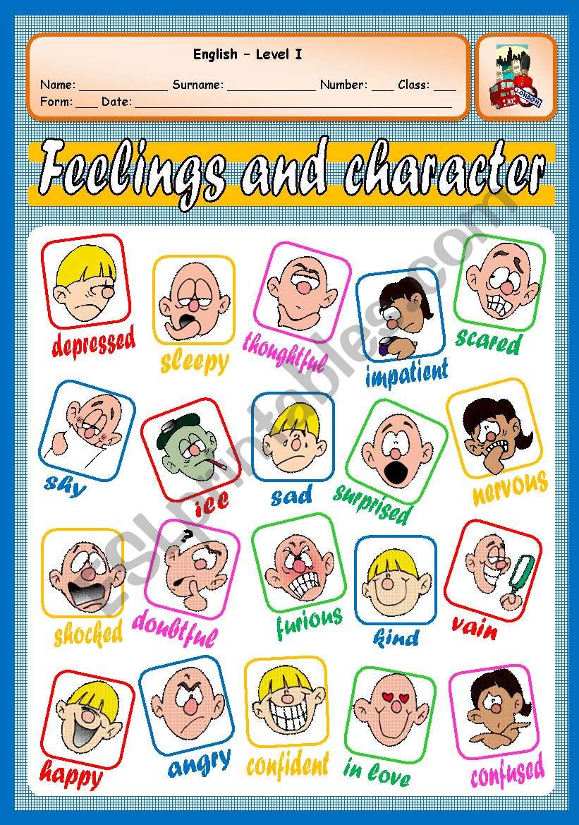 FEELINGS AND CHARACTER worksheet