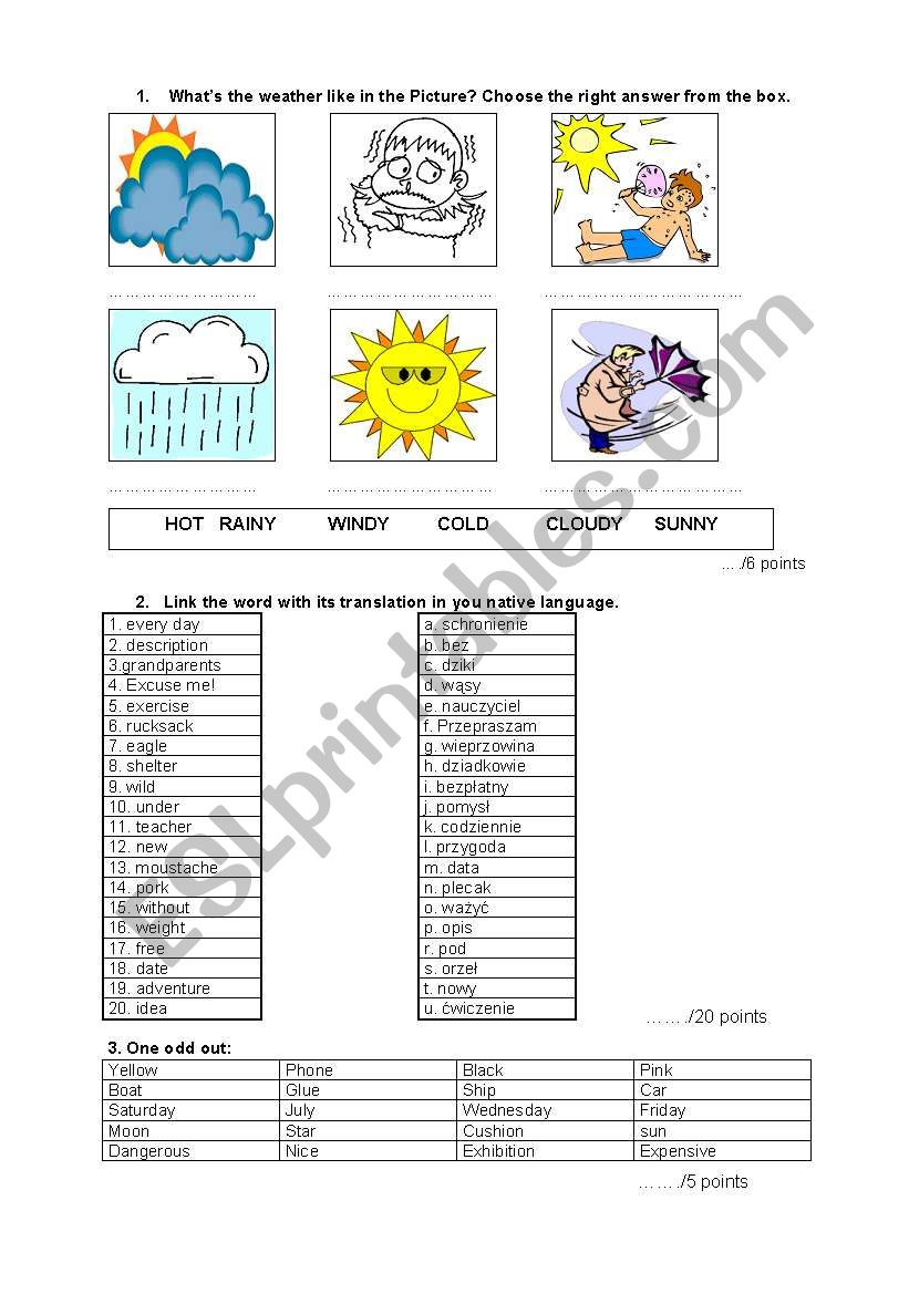 VOCABULARY TEST FOR PRE-INTERMIDATE STUDENTS