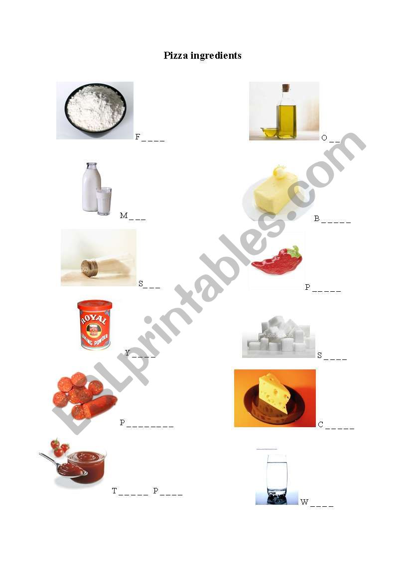 Pizza Ingredients worksheet